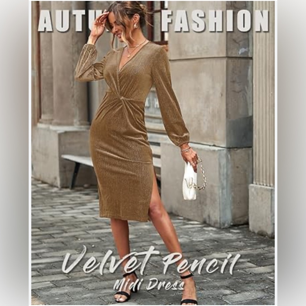 II ININ Women's Velvet Dress Long Sleeve Velvet Wrap Dress Fall Winter Bodycon